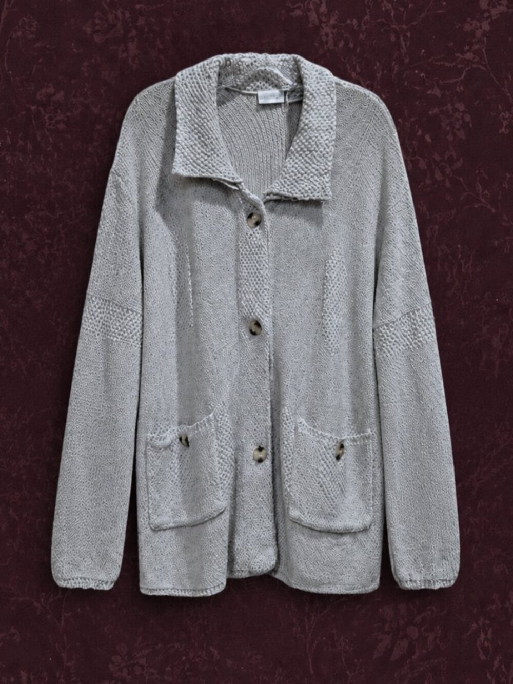 Newport News Light Gray Cable Knit Button-Down Sweater - M